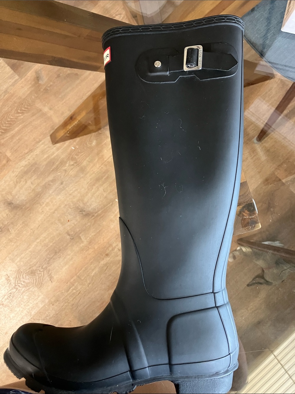 Hunter Black Tall Matte Rain Boot with Ankle Buckle